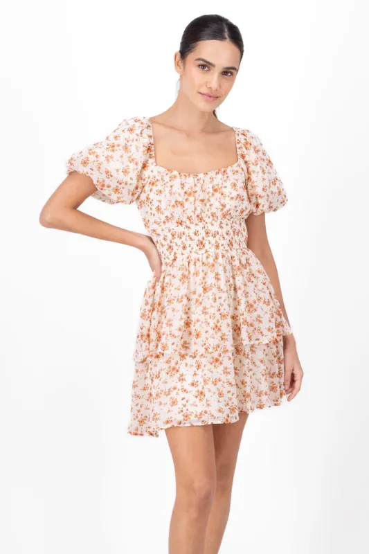 Vestido manga corta olanes flores sold by Shasa