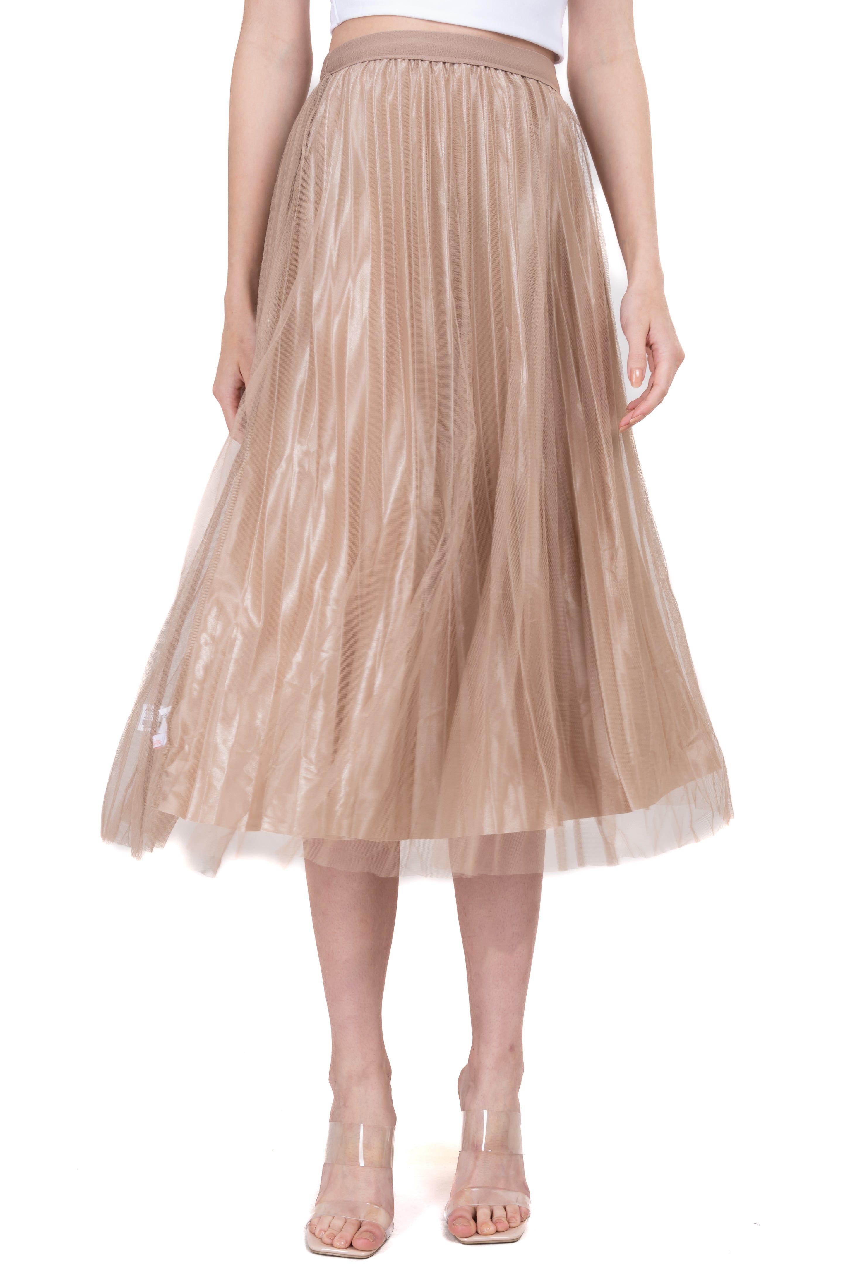 Falda midi mesh tableada sold by Shasa