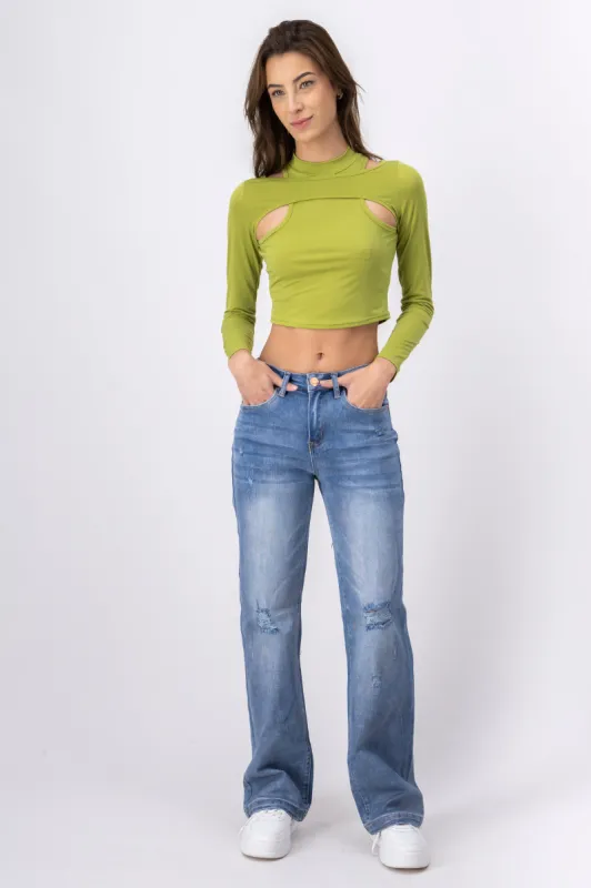 Jeans wide leg metalizado sold by Shasa