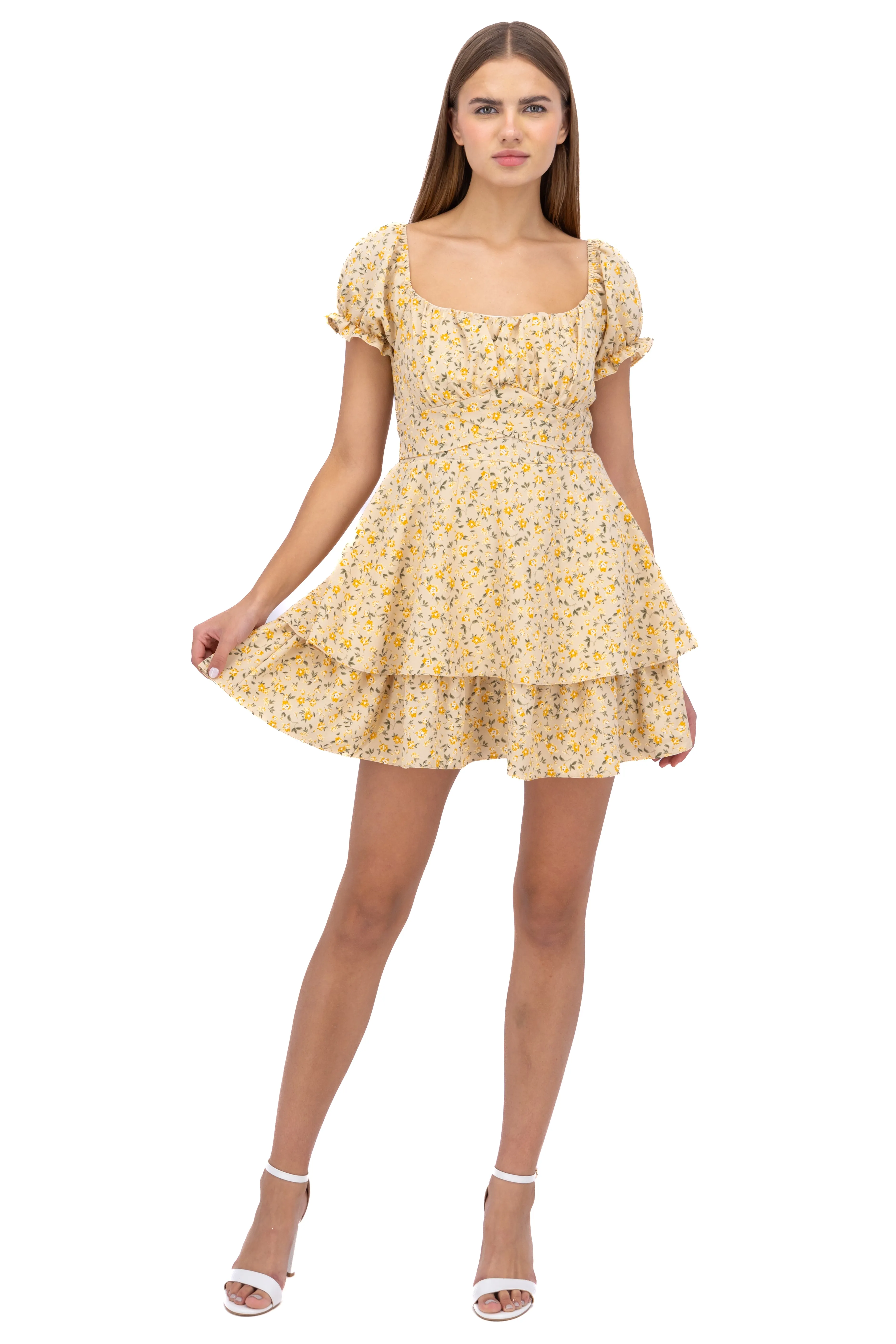 Vestido Mini Flores Manga Olanes sold by Shasa