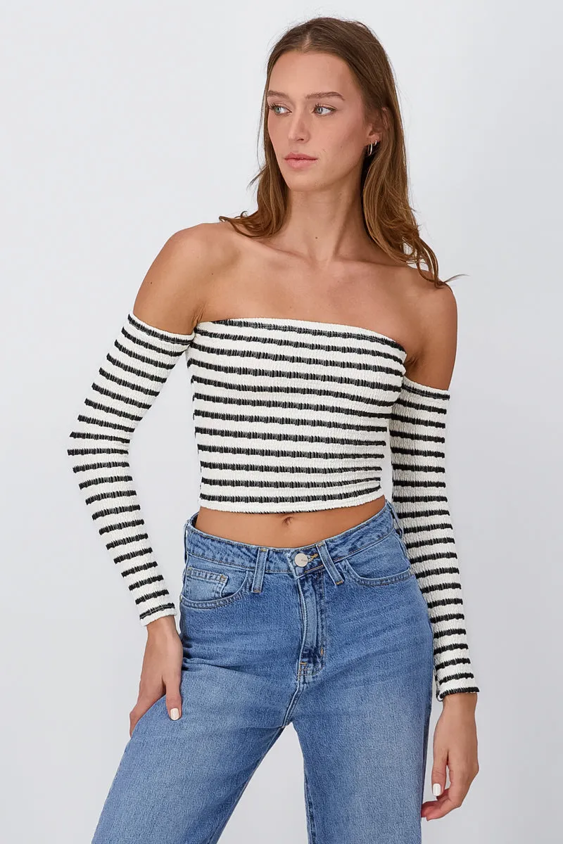 Top sin hombros rayas manga larga sold by Shasa