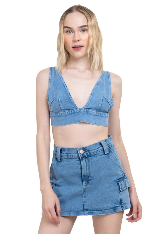 Top crop denim escote v sold by Shasa