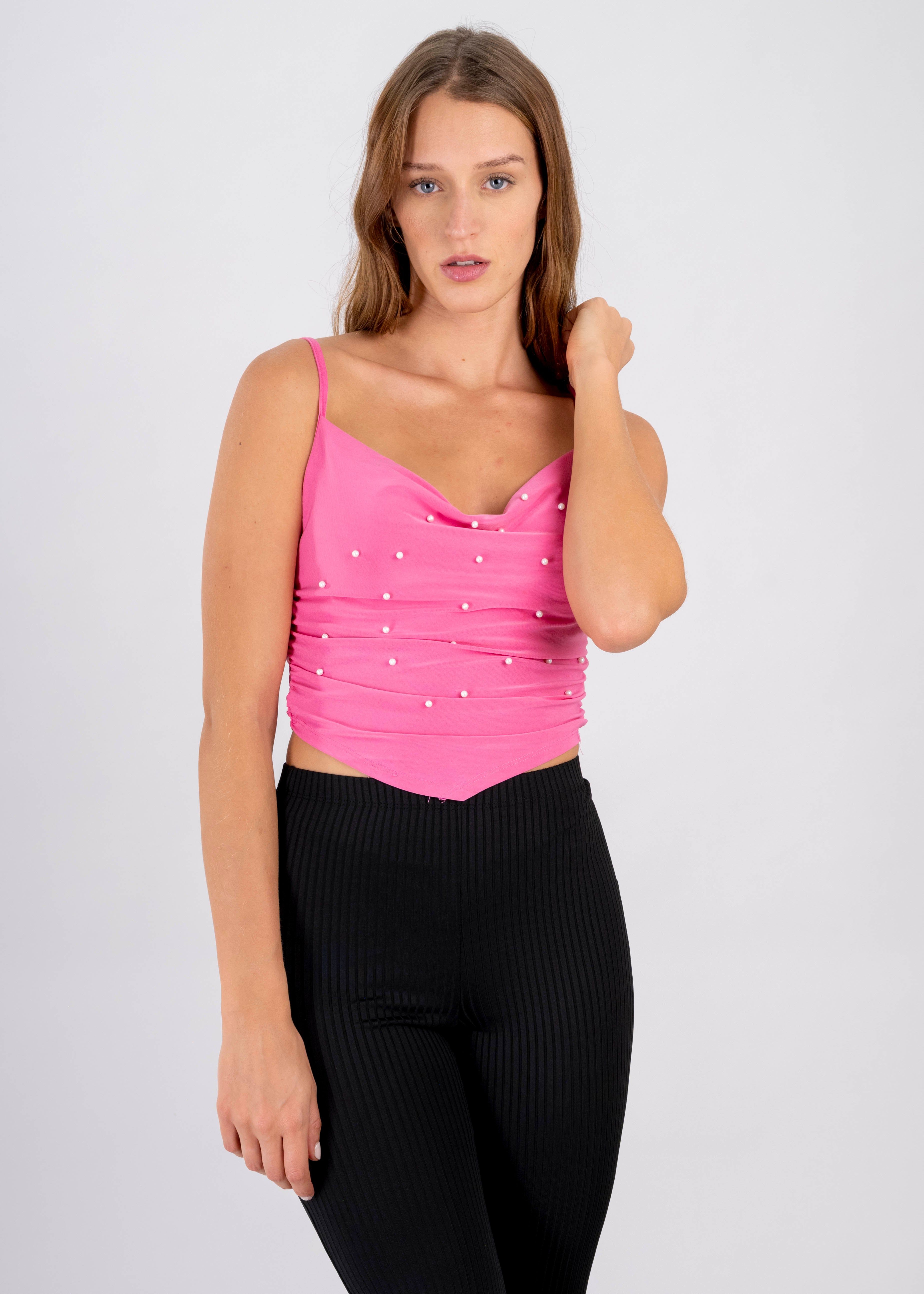 Top crop tirantes perlas sold by Shasa