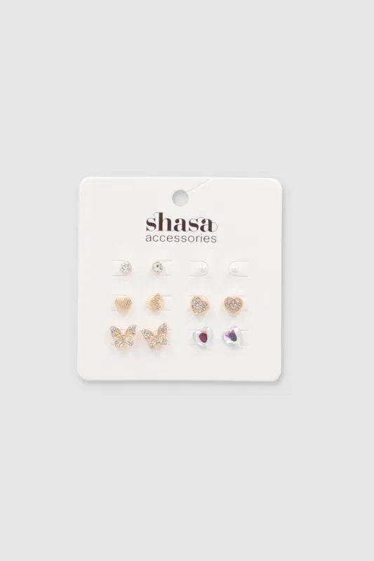 Set 6 Aretes Mariposa Corazón sold by Shasa