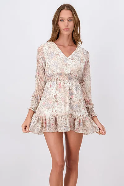 Vestido Manga Larga Olanes Flores sold by Shasa