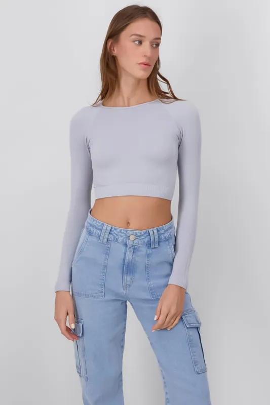 Top crop seamless manga larga sold by Shasa