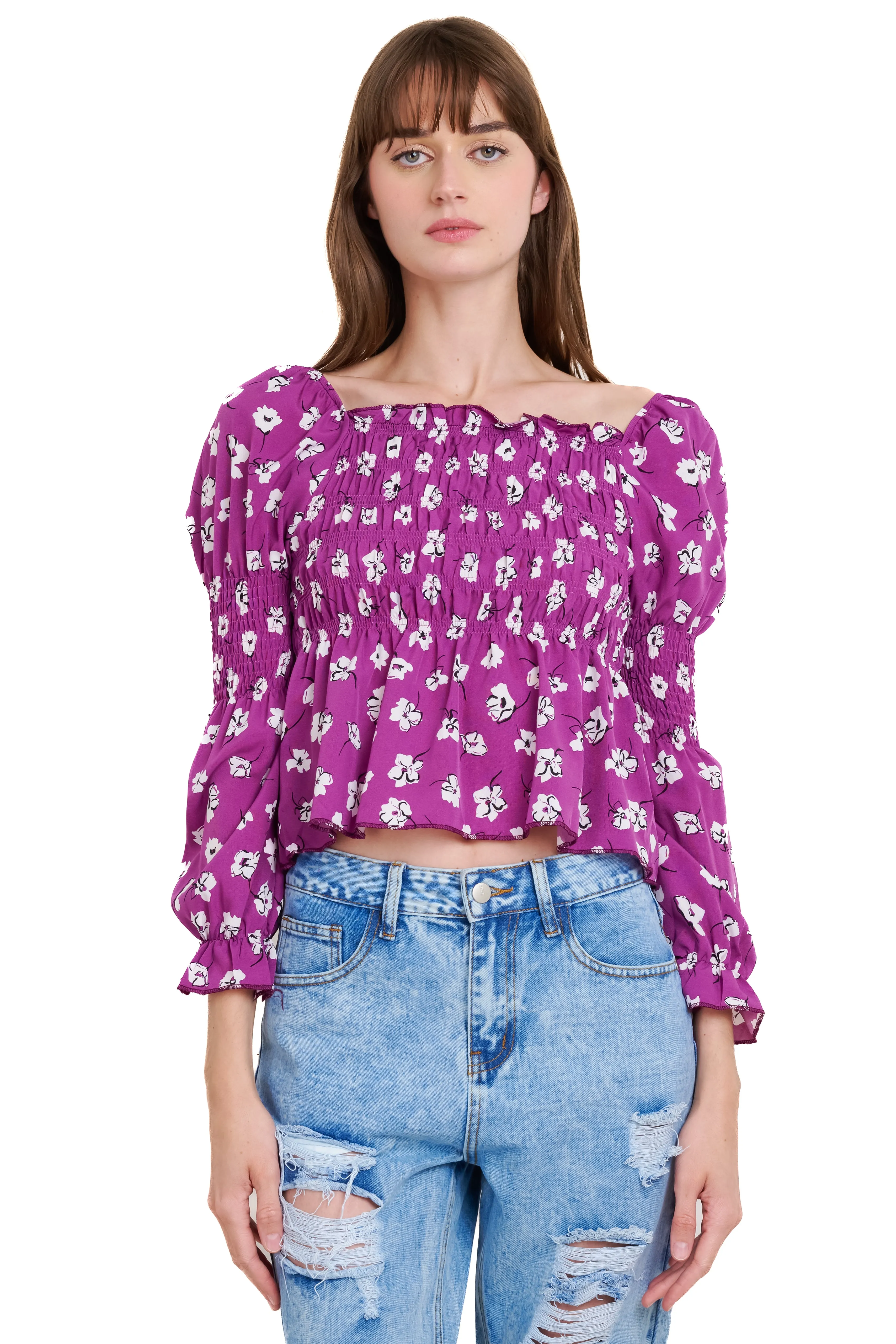 Blusa manga larga escote cuadrado detalle ligas sold by Shasa product image thumbnail 2