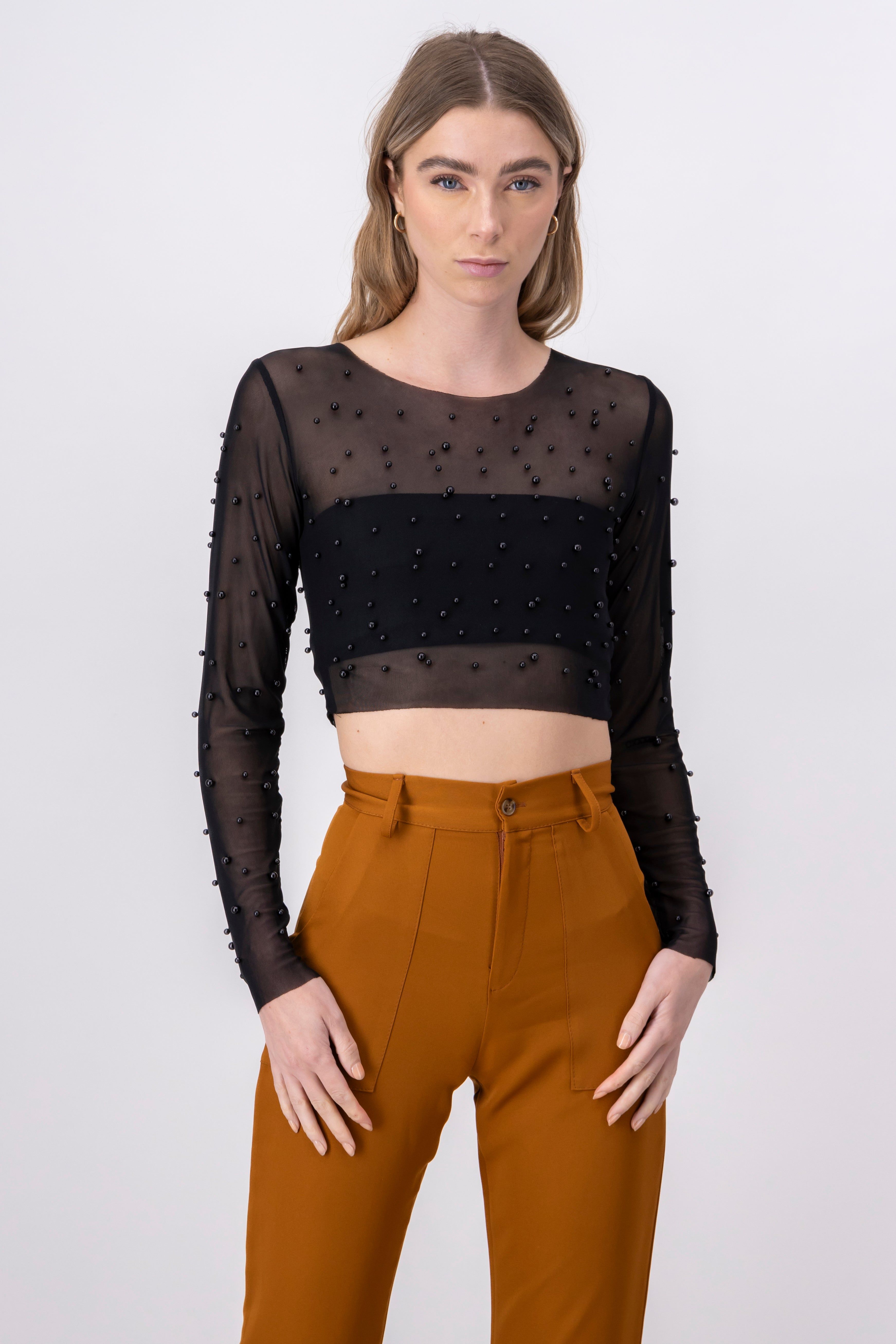 Top crop mesh perlas sold by Shasa product image thumbnail 2