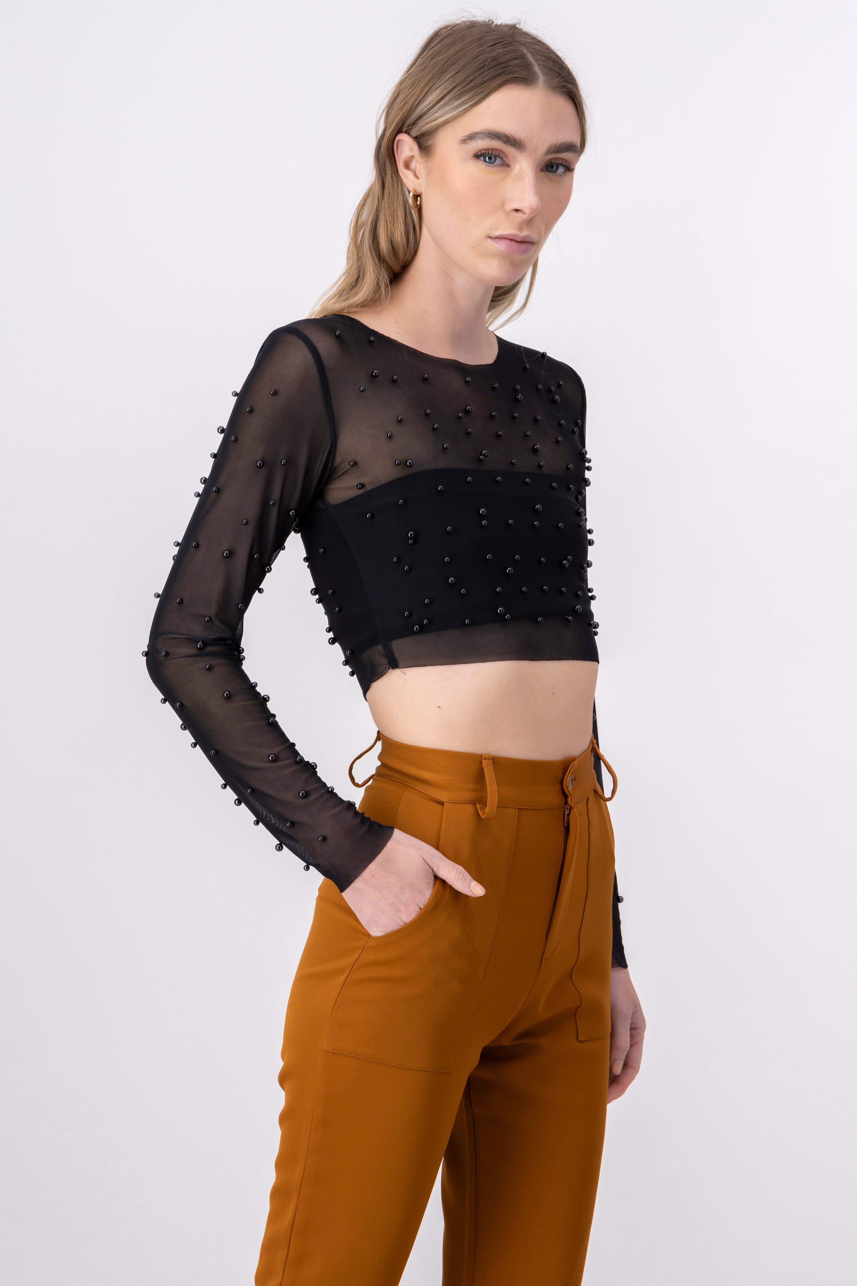 Top crop mesh perlas sold by Shasa product image thumbnail 3