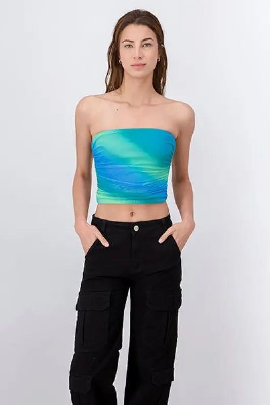 Top Strapless Mesh Tie Dye sold by Shasa