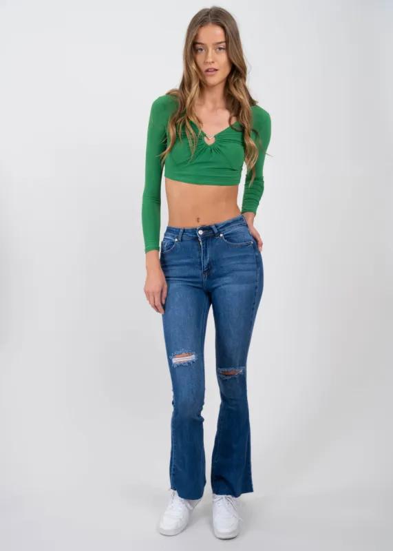 Jeans Denim Flared Destrucciones sold by Shasa