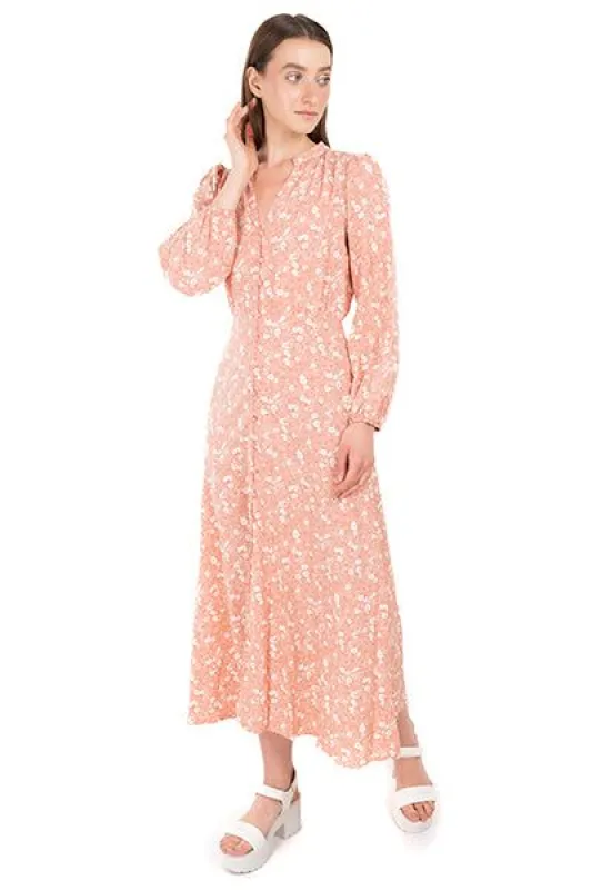 Vestido maxi botones abertura flores sold by Shasa