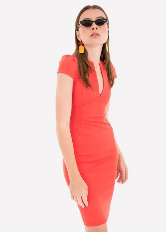Vestido midi liso cuello v sold by Shasa