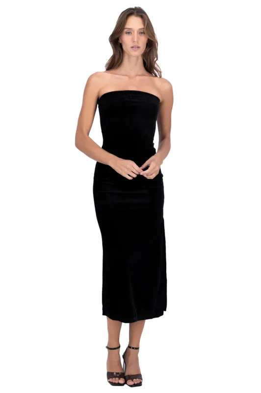 Vestido midi strapless terciopelo sold by Shasa