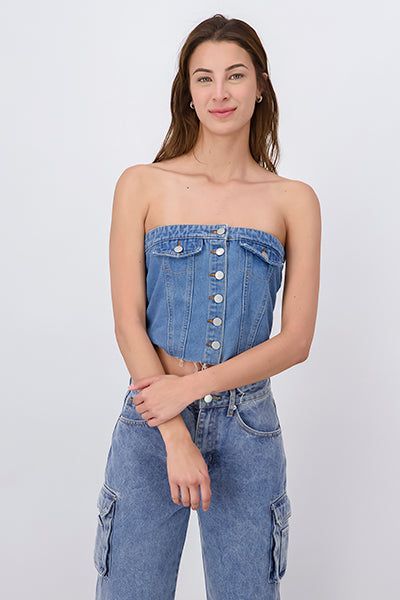 Top denim botones destrucción sold by Shasa