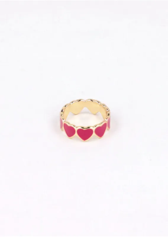 Anillo metálico corazones sold by Shasa