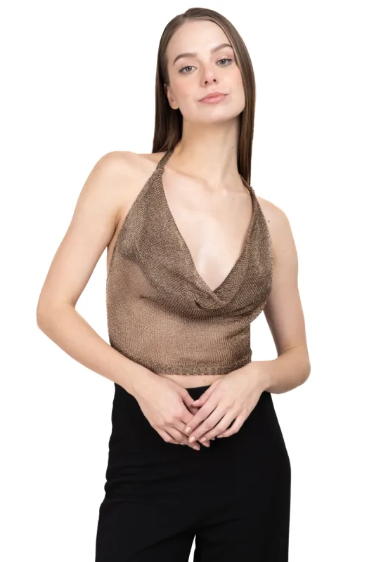 Top halter tejido brillos sold by Shasa