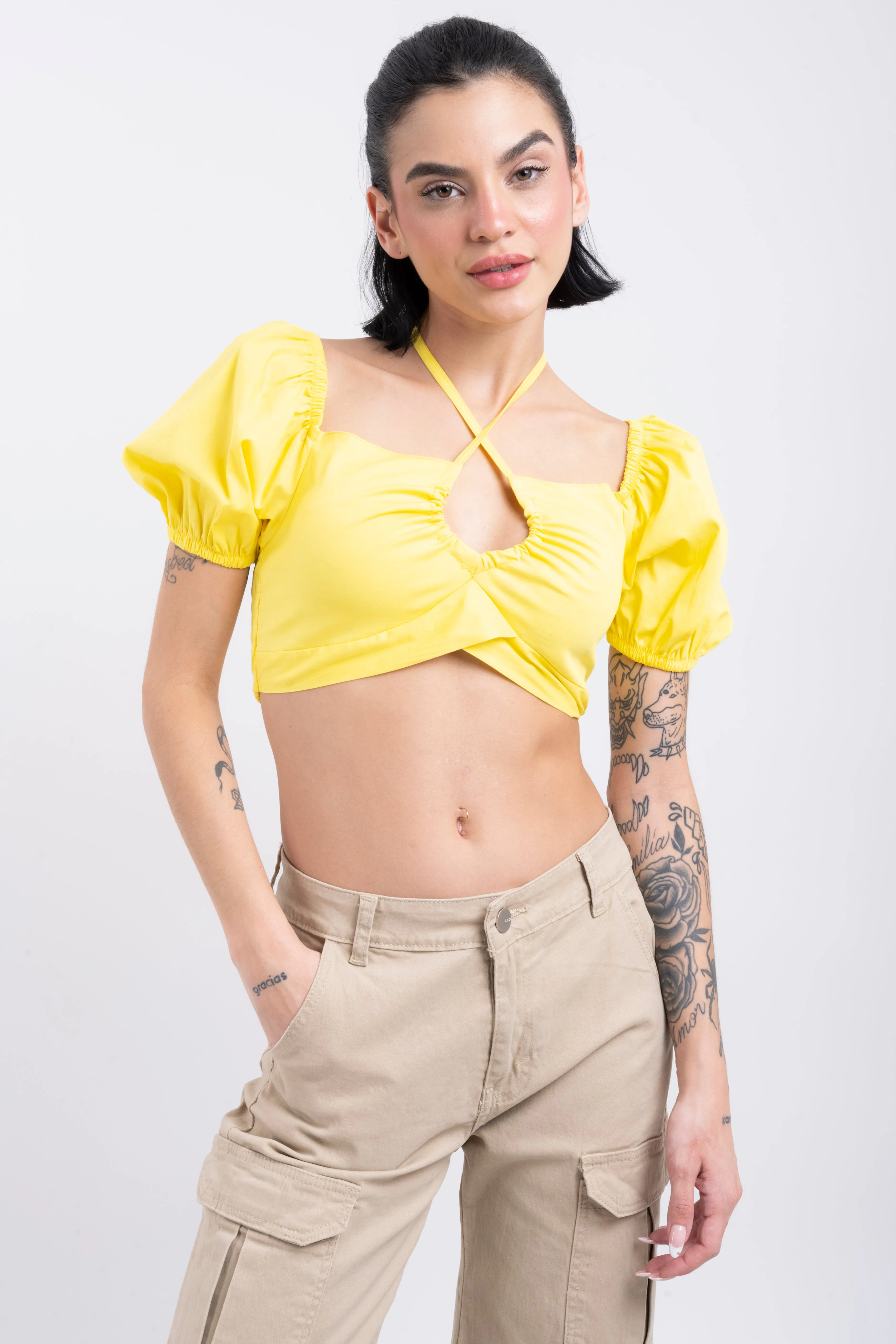 Crop Top Halter Manga Corta Globo sold by Shasa product image thumbnail 2