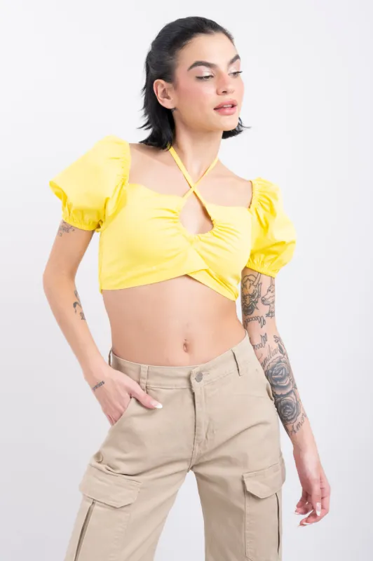 Crop Top Halter Manga Corta Globo sold by Shasa