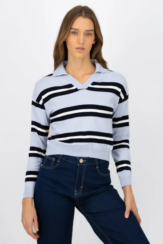 Sweater ligero cuello polo rayas sold by Shasa