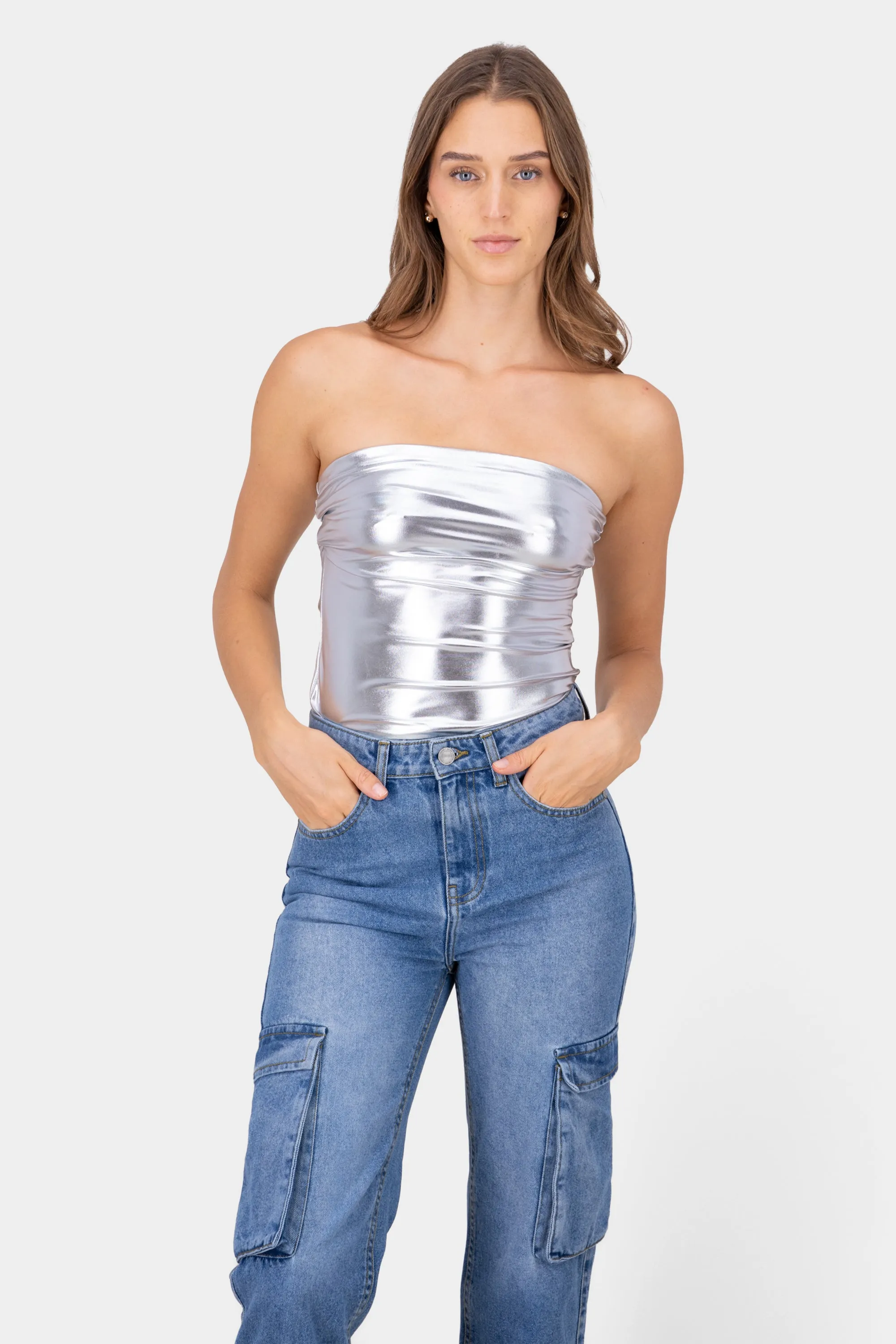 Bodysuit strapless metalico sold by Shasa