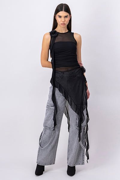 Vestido asimétrico mesh flores sold by Shasa