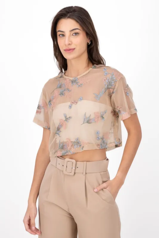 Top manga corta tul bordado flores Hypsters sold by Shasa