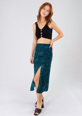 Falda midi abierta animal print fruncido sold by Shasa