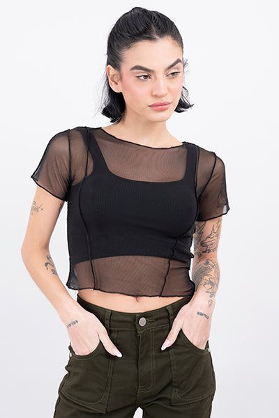 Top crop mesh costuras sold by Shasa product image thumbnail 2
