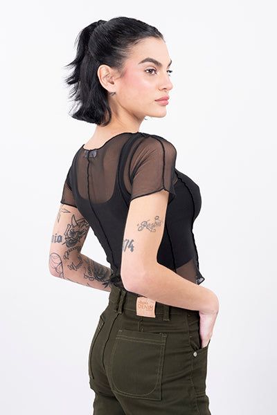 Top crop mesh costuras sold by Shasa product image thumbnail 3