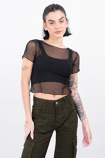 Top crop mesh costuras sold by Shasa