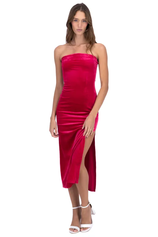 Vestido midi strapless terciopelo sold by Shasa