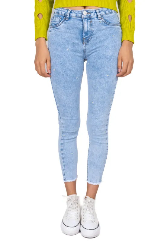 Jeans skinny bordado margaritas sold by Shasa