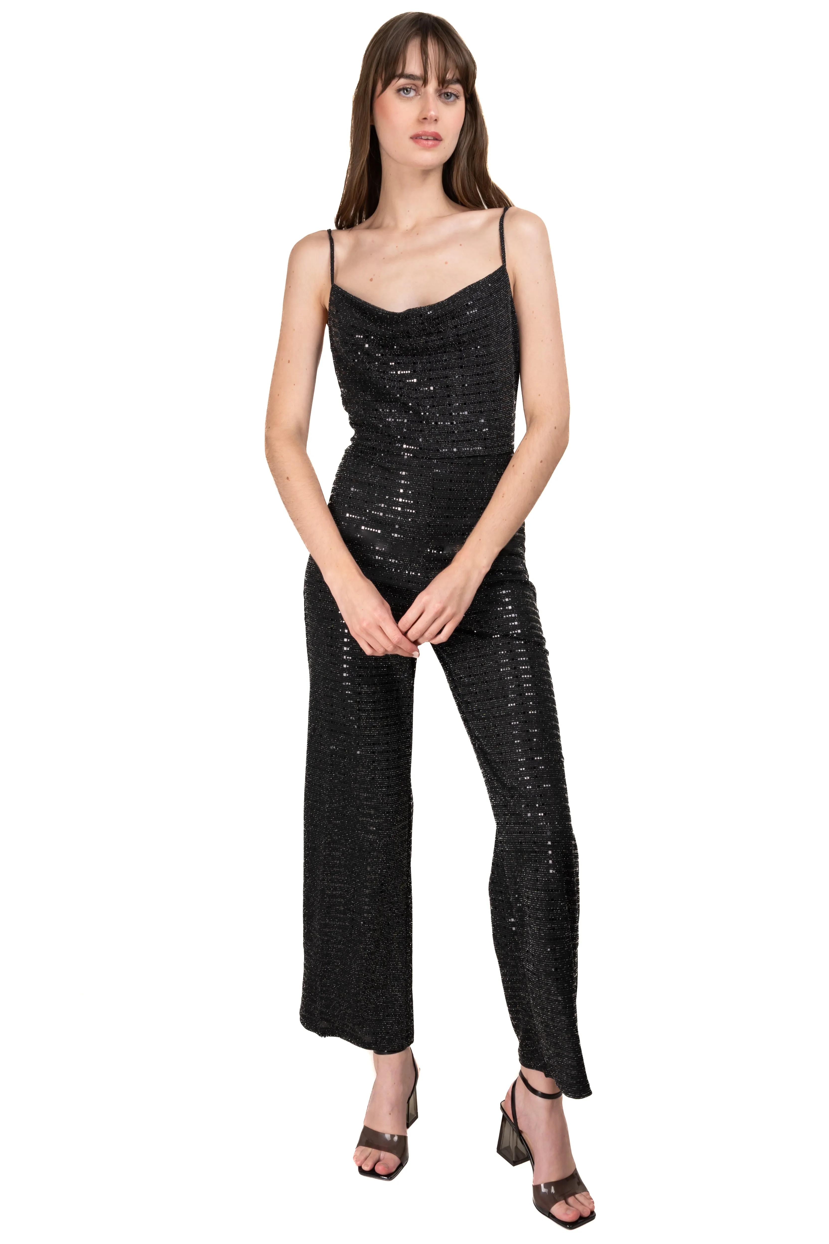 Jumpsuit cuello drapeado brillos sold by Shasa