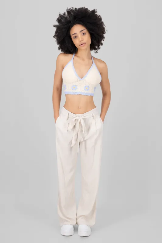 Pantalon fluido lino detalle moño sold by Shasa
