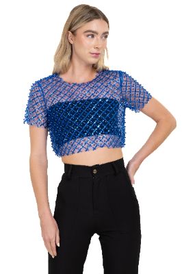 Top mesh lentejuelas perlas sold by Shasa
