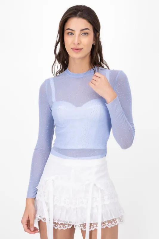 Top Mesh Manga Larga Brillos sold by Shasa