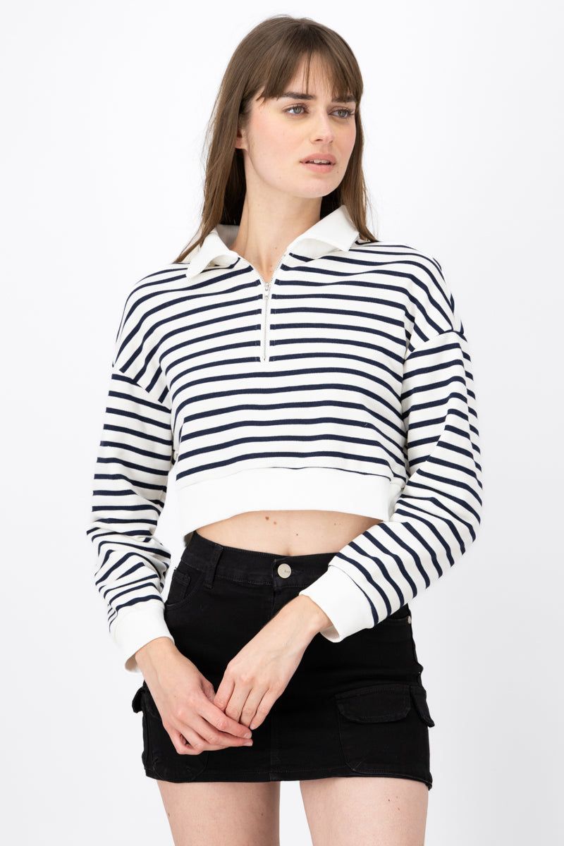 Sudadera Crop Rayas Con Cierre Cuello Polo sold by Shasa product image thumbnail 2