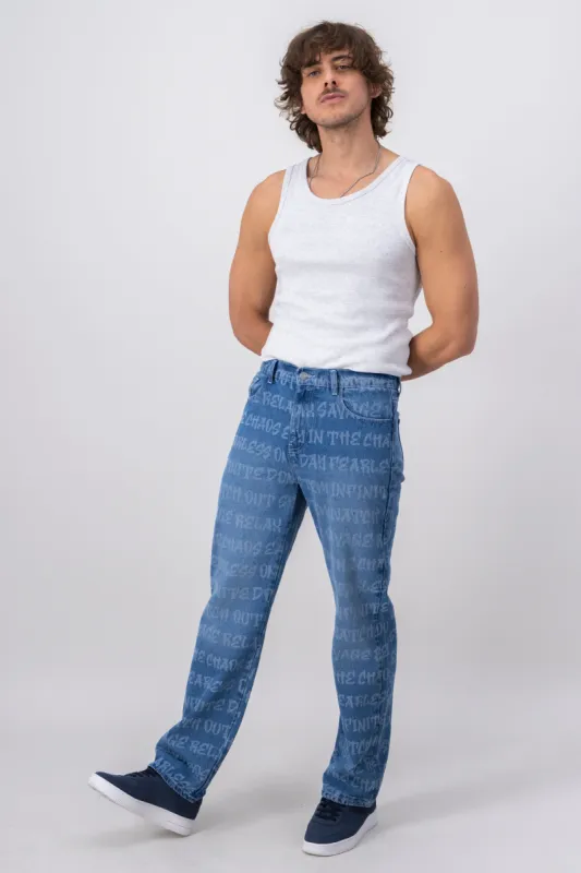 Jeans lettering straight sold by Shasa