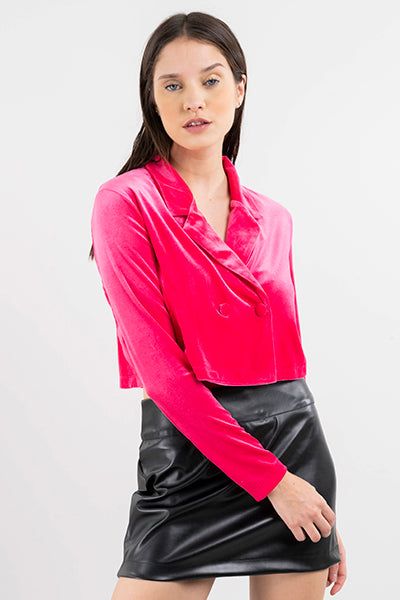Saco crop velvet botones sold by Shasa