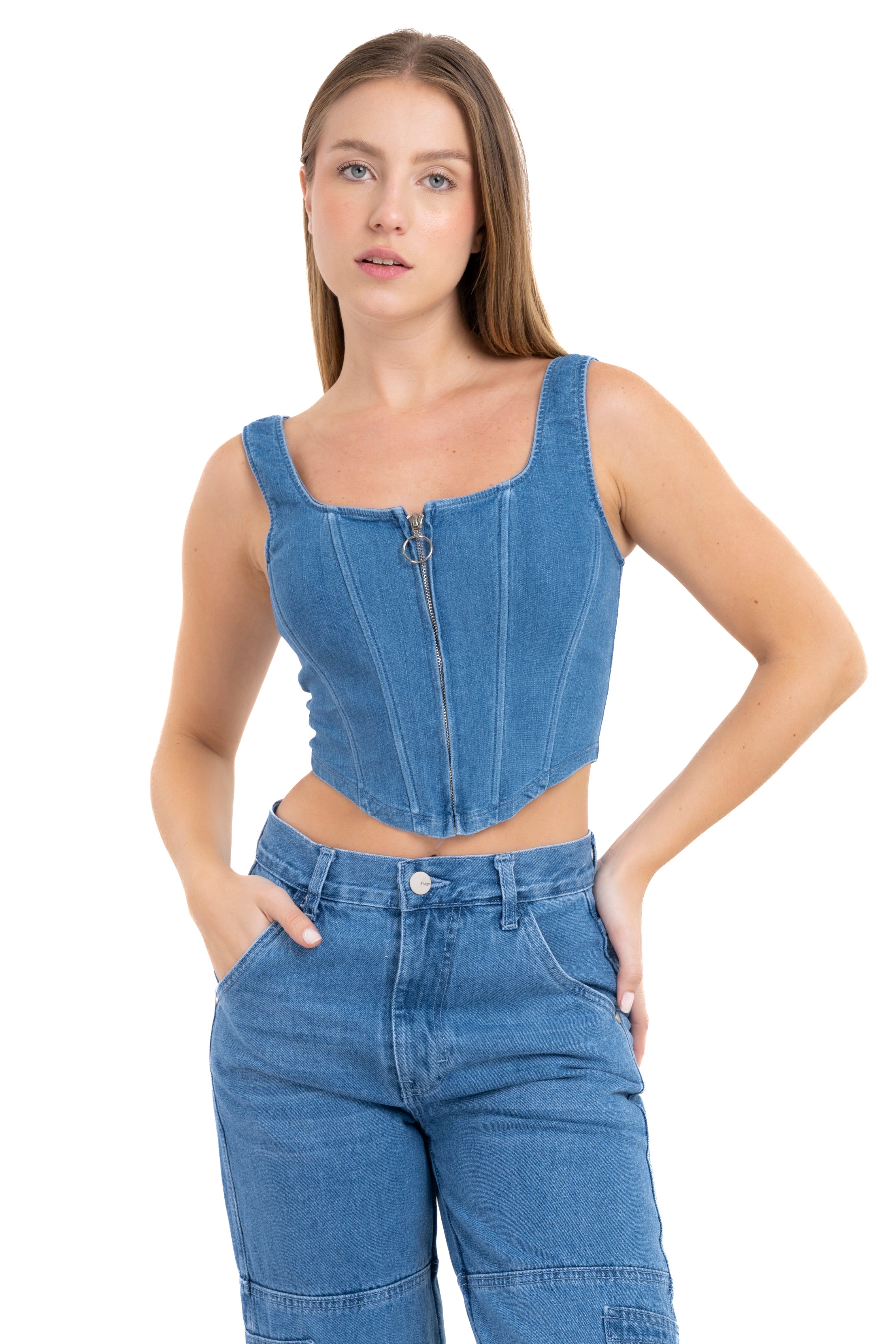 Top corset denim cierre sold by Shasa
