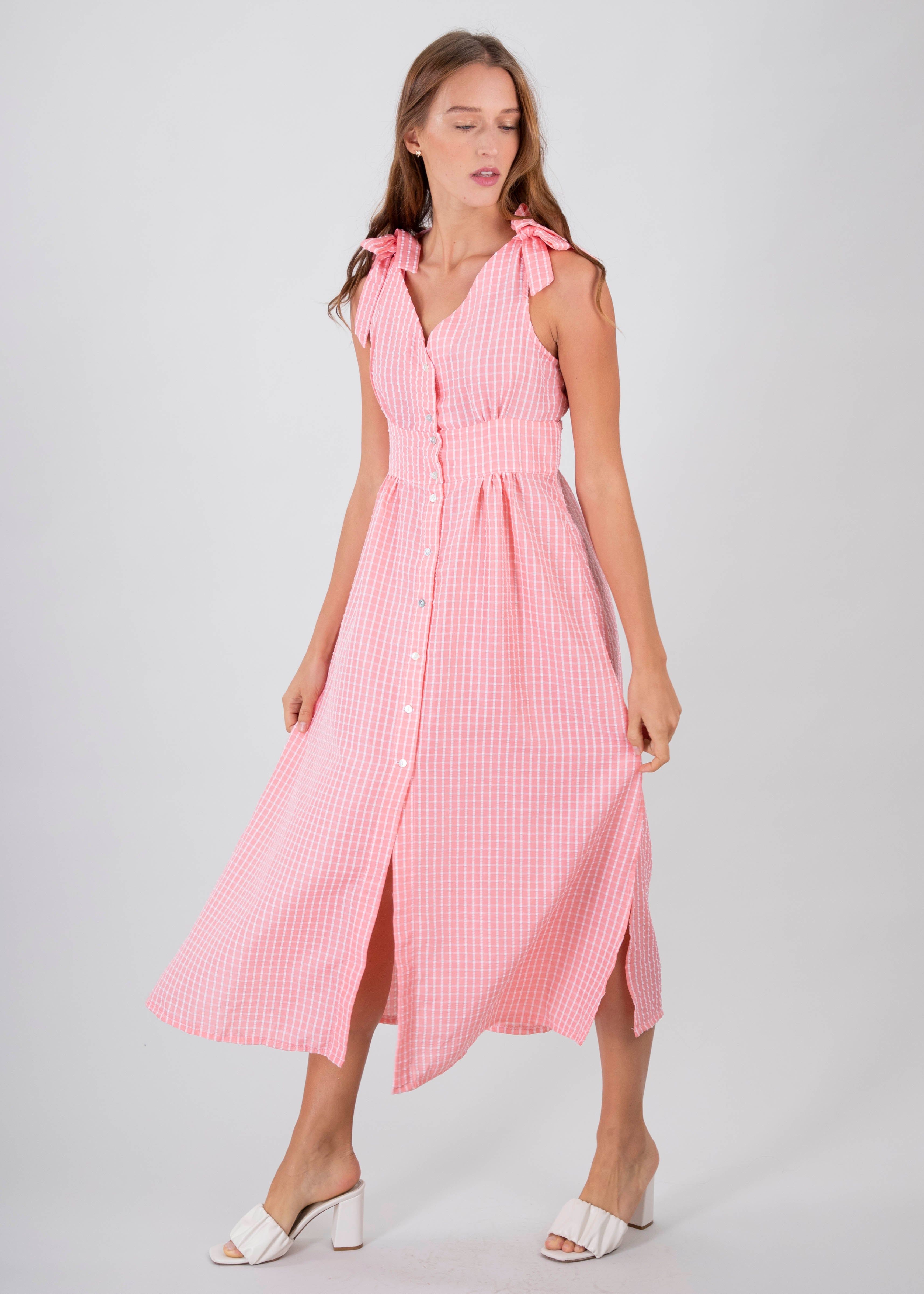 Vestido midi cuadros botones sold by Shasa