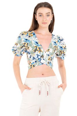 Blusa corta flores lino sold by Shasa