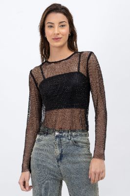 Top manga larga red brillos sold by Shasa