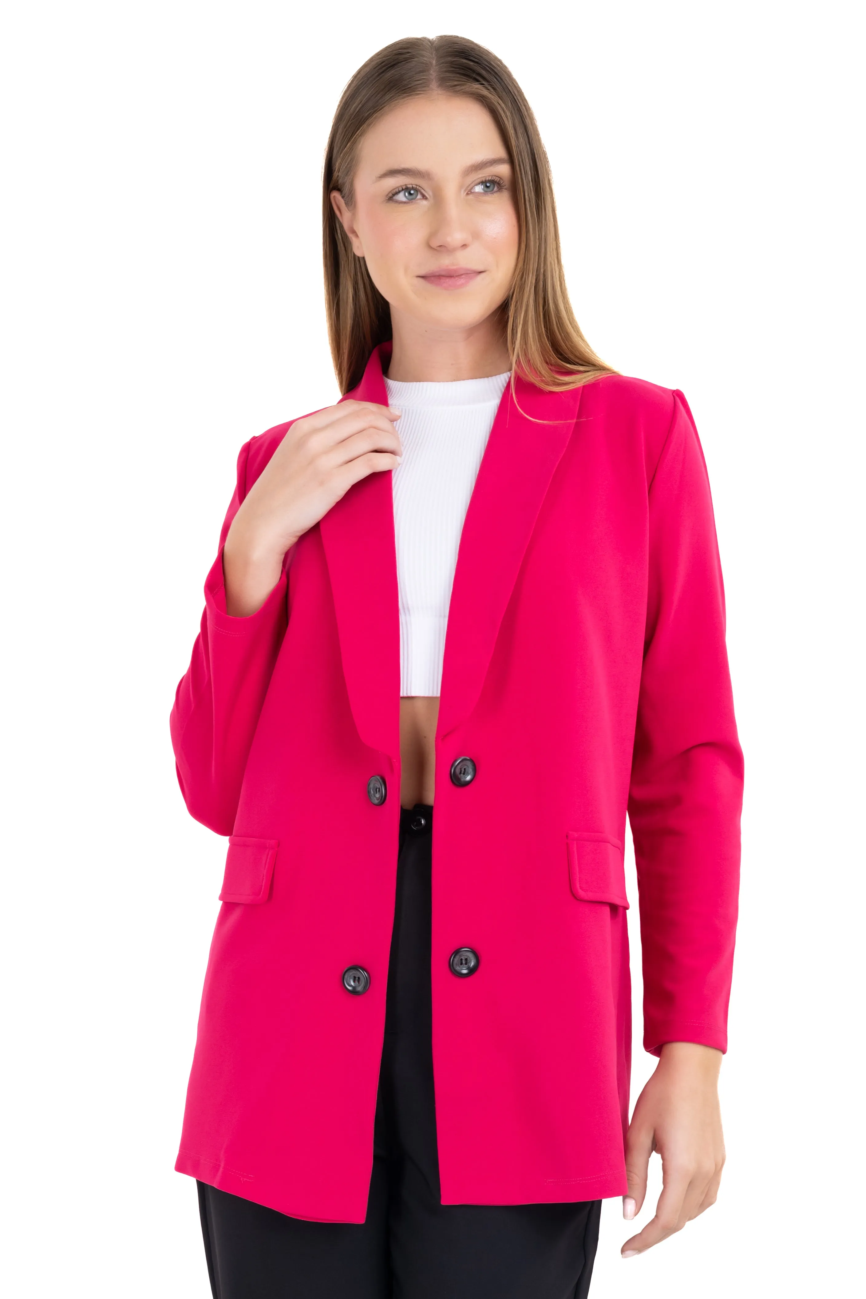 Saco largo liso botones sold by Shasa