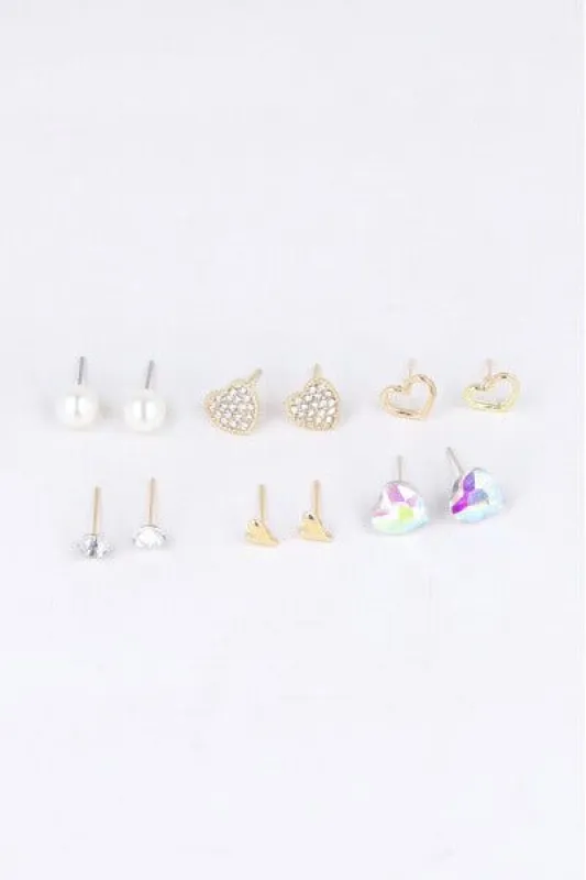 Set 6 pares aretes studs sold by Shasa