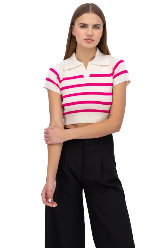 Top tejido cuello polo rayas sold by Shasa