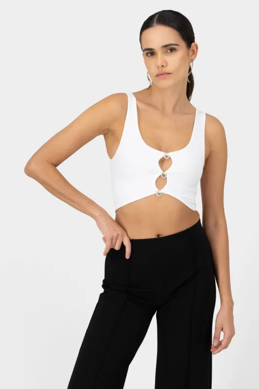 Top corto corazones y aberturas sold by Shasa