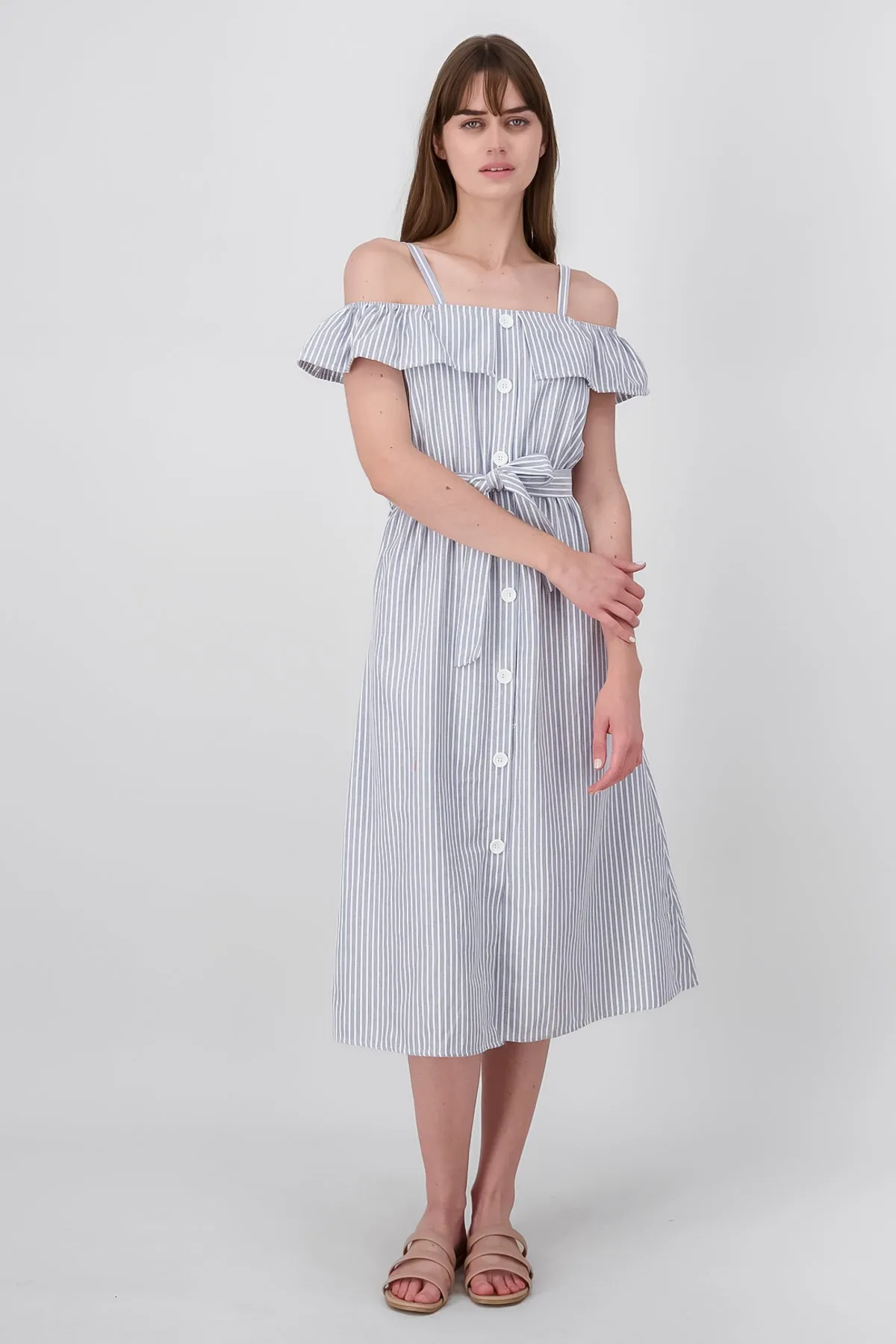 Vestido mini detalle botones rayas sold by Shasa