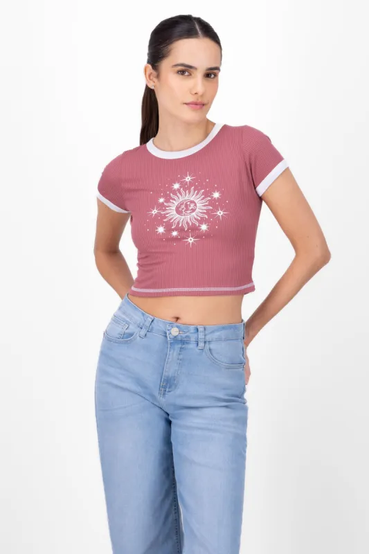 Top Manga Corta Estampado Sol sold by Shasa